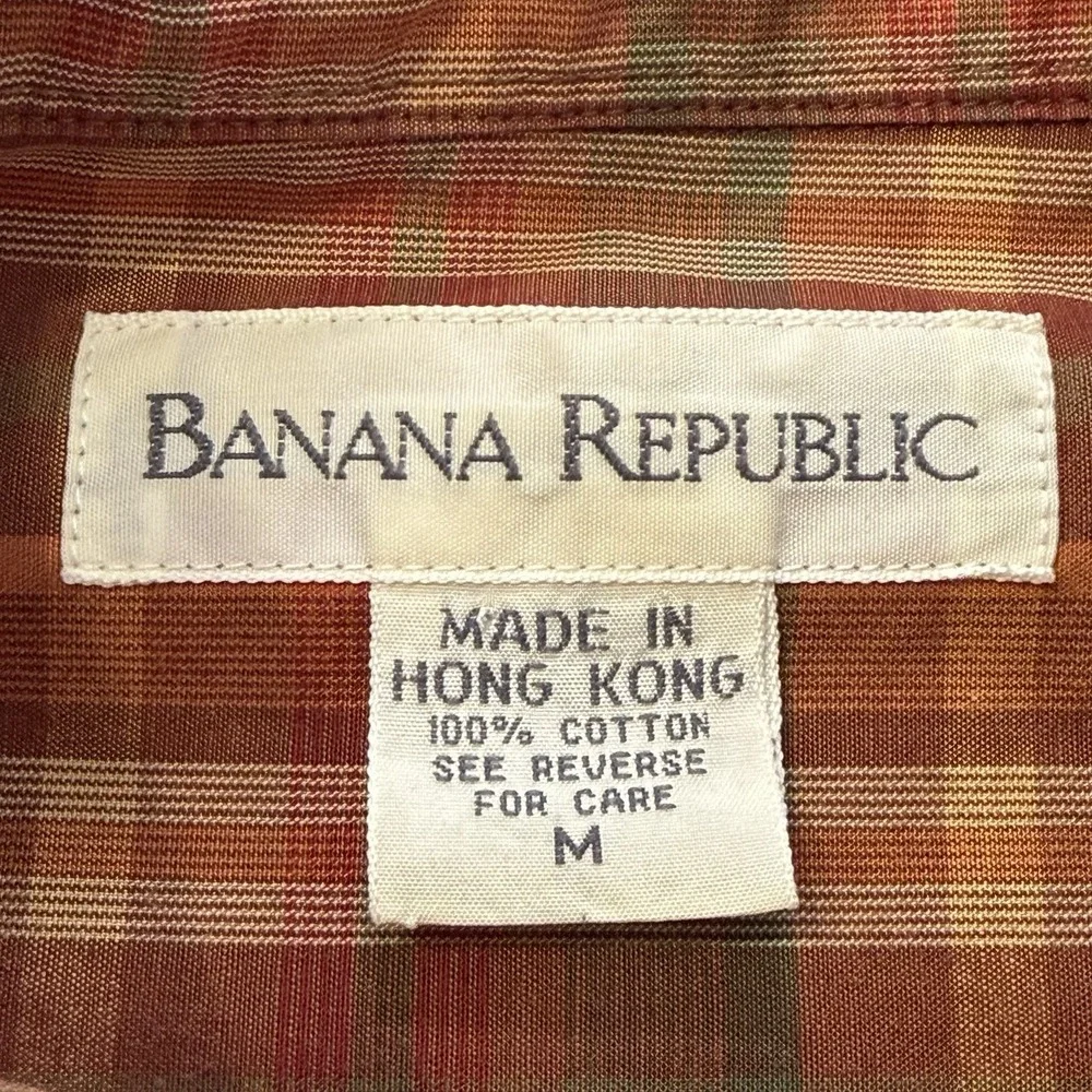 Vintage Banana Republic Shirt Mens M Button Up Long Sleeve Plaid Orange